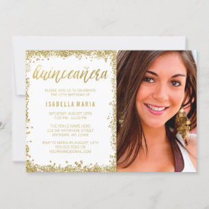Invitation Parties scintillant des Faux d'or blanc Quinceaner