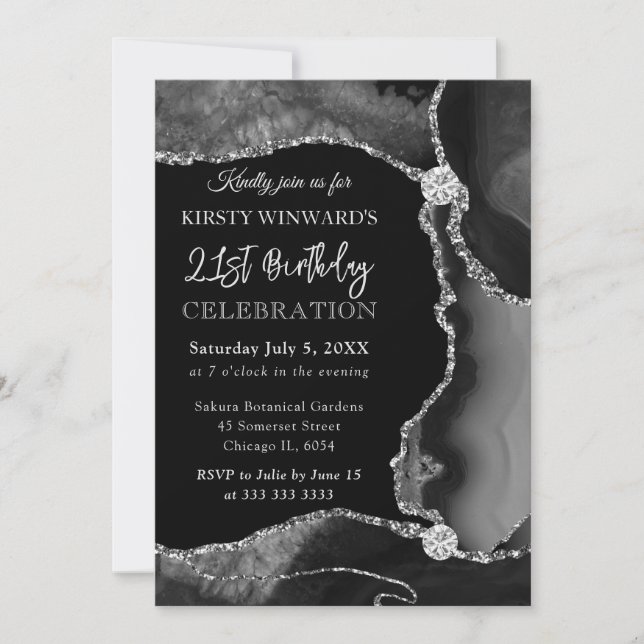 Invitation Parties scintillant des Faux Noirs et Argent Anniv (Devant)