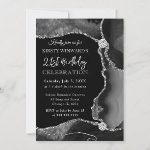 Invitation Parties scintillant des Faux Noirs et Argent Anniv