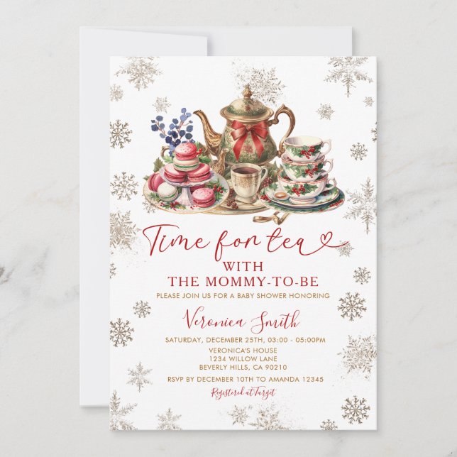 Invitation Parties scintillant des flocons de neige pour le B (Devant)