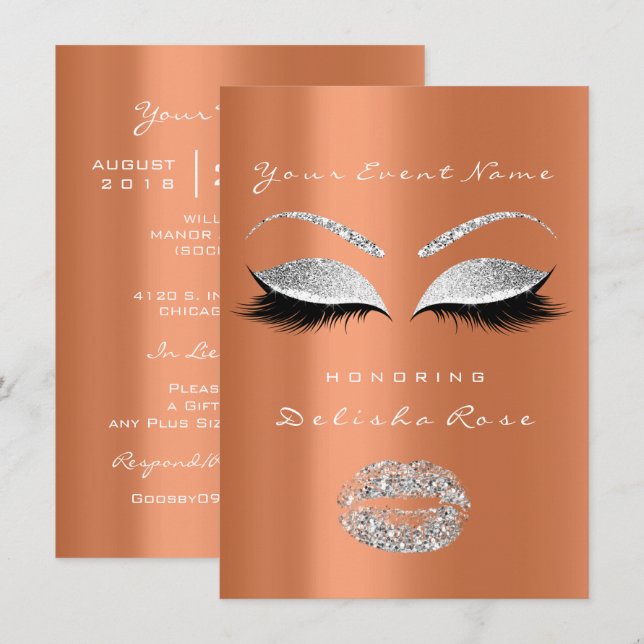 Invitation Parties scintillant des lèvres de corail gris arge (Devant / Derrière)