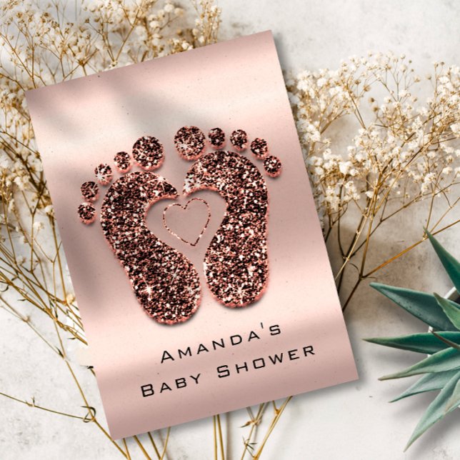 Invitation Parties scintillant d'étincelle Baby shower Pieds  (Spark Glitter Baby Shower Feet Rose Skin Blush VIP Invitation)