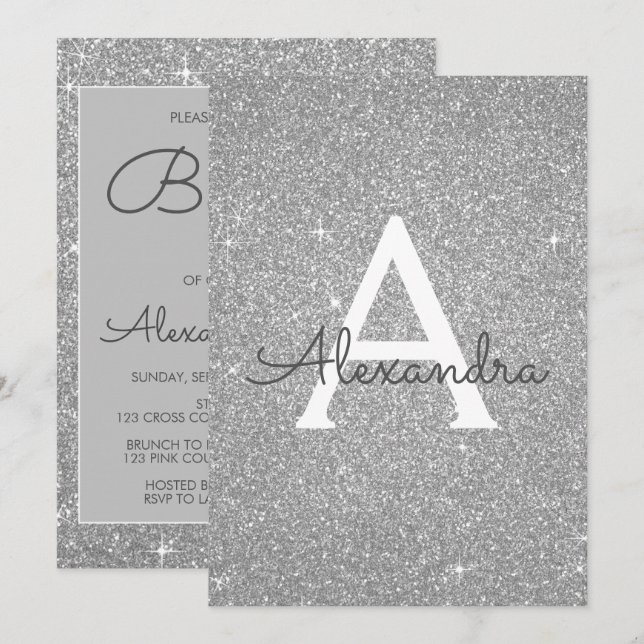 Invitation Parties scintillant d'étincelle d'argent Invitatio (Devant / Derrière)