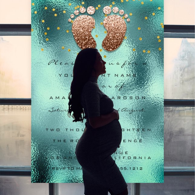 Invitation Parties scintillant d'étincelle Rose Baby shower o (Spark Glitter Drips Rose Gold Baby Shower Teal Invitation)