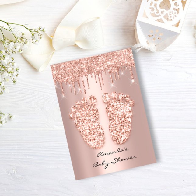 Invitation Parties scintillant d'étincelle Rose Gold Baby sho (Spark Glitter Drips Rose Gold Baby Shower Feet Invitation)