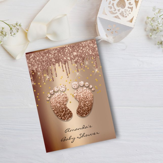 Invitation Parties scintillant d'étincelle Rose Gold Baby sho (Spark Glitter Drips Rose Gold Baby Shower Foot Invitation)