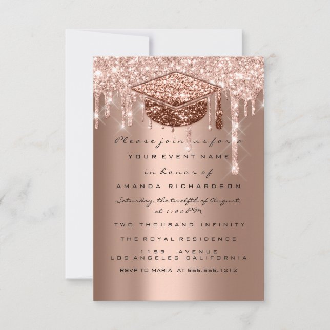 Invitation Parties scintillant d'étincelle Rose Gold Graduate (Devant)
