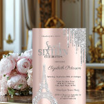 Invitation Parties scintillant, Diamants Tour Eiffel Sweet 16<br><div class="desc">Un Sweet 16 moderne,  chic et glamour avec persiennes de parties scintillant,  et une tour Eiffel sur un arrière - plan rose en or.</div>