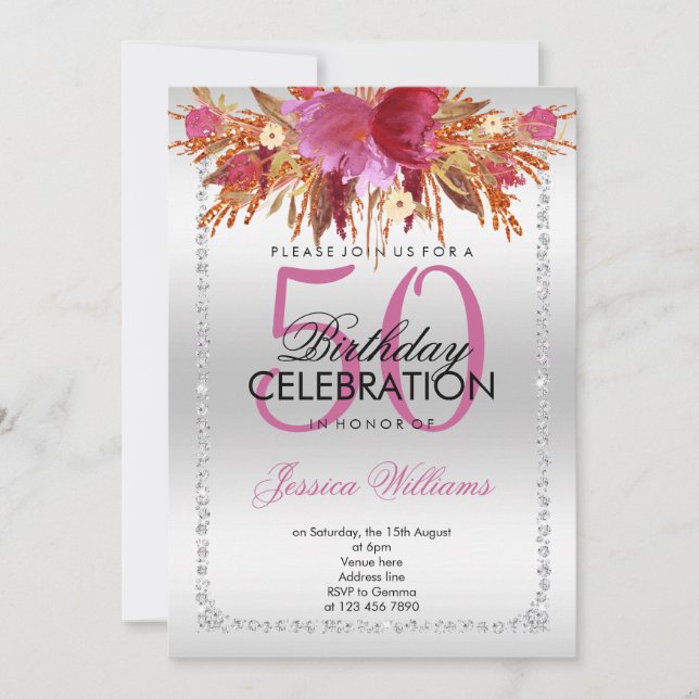 Invitation Parties scintillant Diamond Classy Fleurs d'aquare (Devant)