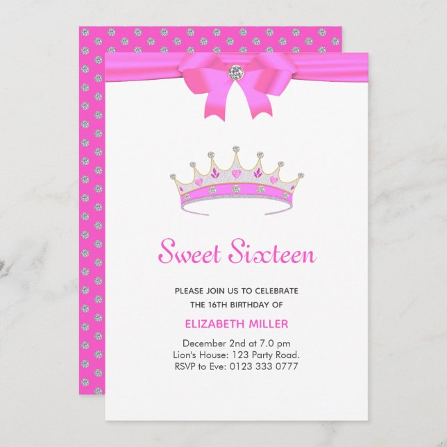 Invitation Parties scintillant Diamond Tiara Sweet sixteen (Devant / Derrière)