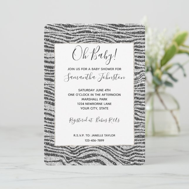 Invitation Parties scintillant d'impression Silver Black Glit (Debout devant)