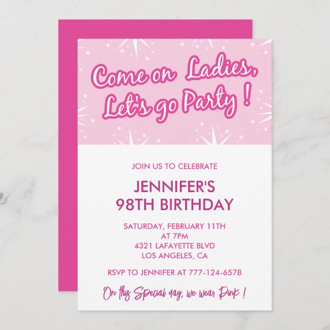 Invitation Parties scintillant d'invitations de 98e anniversa (Devant / Derrière)