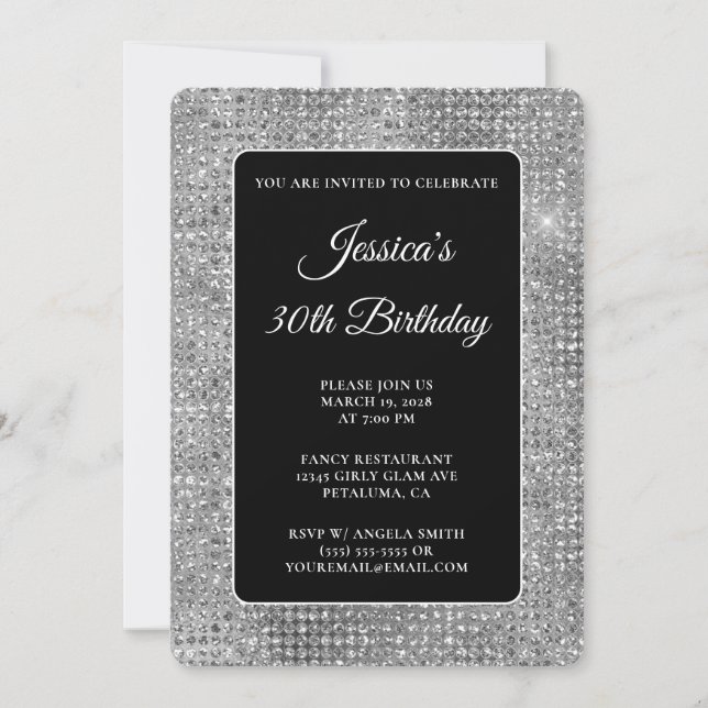 Invitation Parties scintillant Disco en noir et blanc gris 30 (Devant)