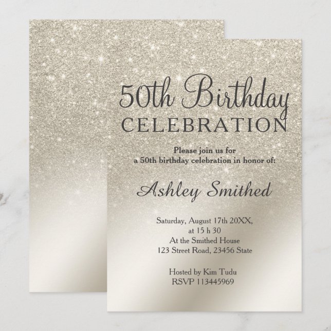 Invitation parties scintillant d'ivoire perle ombre métalliqu (Devant / Derrière)