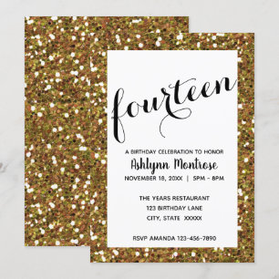 Invitation Parties scintillant d'or 14e anniversaire
