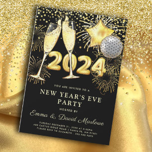 Invitation Parties scintillant d'or 2024 du Nouvel An sur Noi