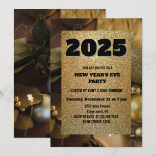 Invitation parties scintillant d'or 2025 Nouvel an de la réve