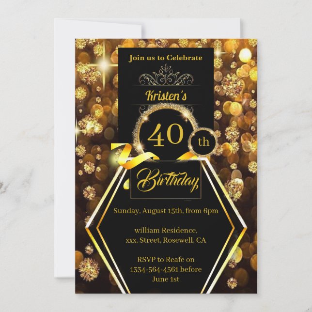 Invitation Parties scintillant d'or 40e anniversaire Invitati (Devant)