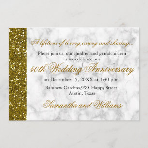 Invitation Parties scintillant d'or 50e anniversaire Mariage