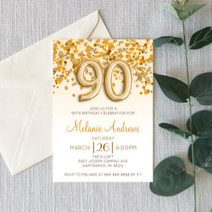 Invitation Parties scintillant d'or 90e anniversaire de fête