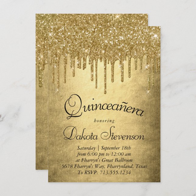 Invitation Parties scintillant d'or à couler | Champagne Melt (Devant / Derrière)