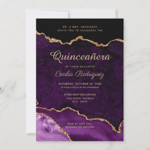 Invitation Parties scintillant d'or Agate pourpre Quinceanera
