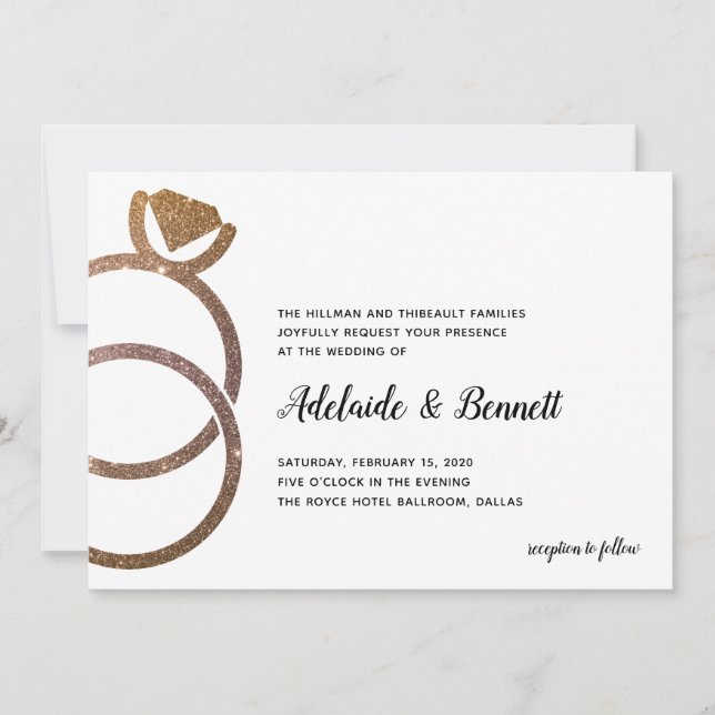 Invitation Parties scintillant d'or Anneaux empilés Mariage m (Devant)