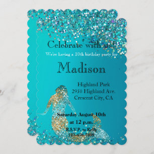 Invitation Parties scintillant d'or Aqua étincelle Mermaid