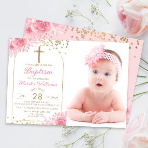 Invitation Parties scintillant d'or Arch rose florale fille B