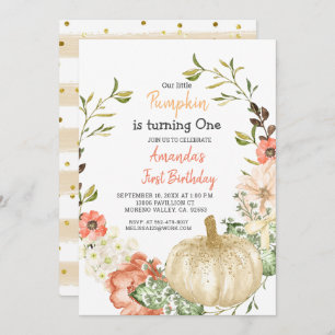 Invitation Parties scintillant d'or automne Citrouille 1er an