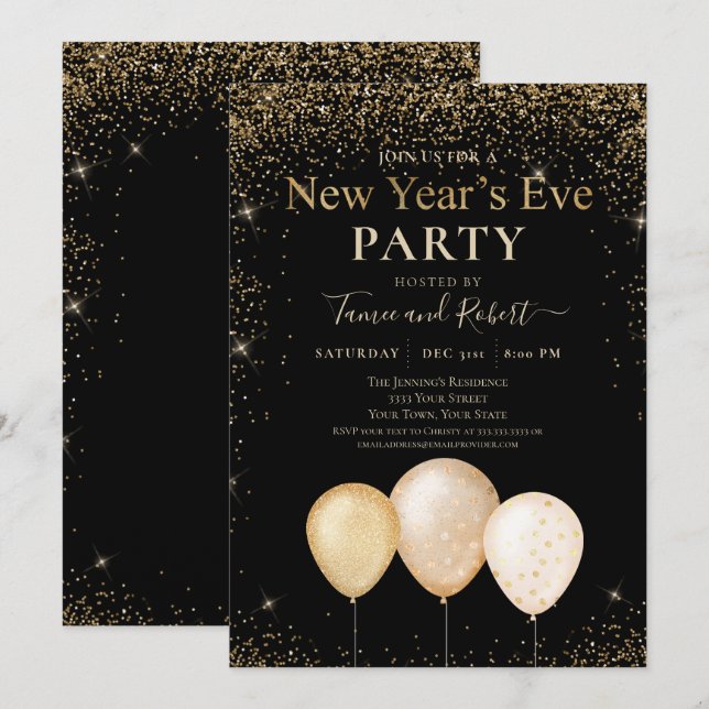 Invitation Parties scintillant d'or Ballons fête de la Saint- (Devant / Derrière)