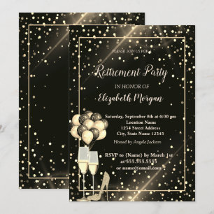 Invitation Parties scintillant d'or, Ballons, Partie de retra