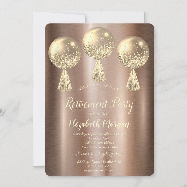 Invitation Parties scintillant d'or Ballons Retraite Brown (Devant)
