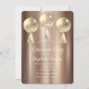 Invitation Parties scintillant d'or Ballons Retraite Brown
