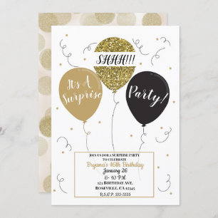 Invitation Parties scintillant d'or Ballons Surprise Annivers