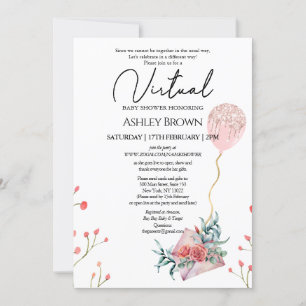 Invitation Parties scintillant d'or Balloon rose Floral Douch