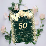 Invitation Parties scintillant d'or Balloons Confetti Vert 50<br><div class="desc">Un confetti de parties scintillant moderne,  chic et glamour,  et des ballons sur un arrière - plan vert.</div>