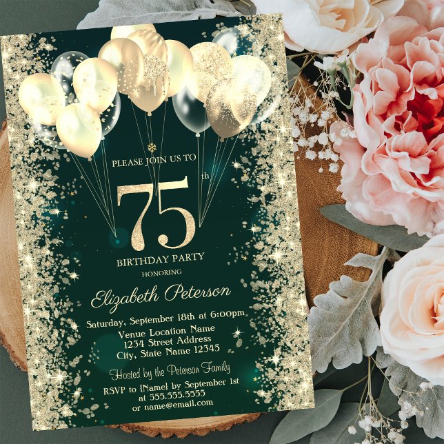 Invitation Parties scintillant d'or Balloons Confetti Vert 75 (Créateur téléchargé)