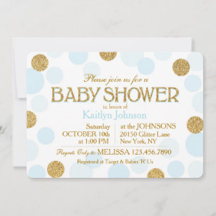 Invitation Parties scintillant d'or Bébé Bleu pointes écartée
