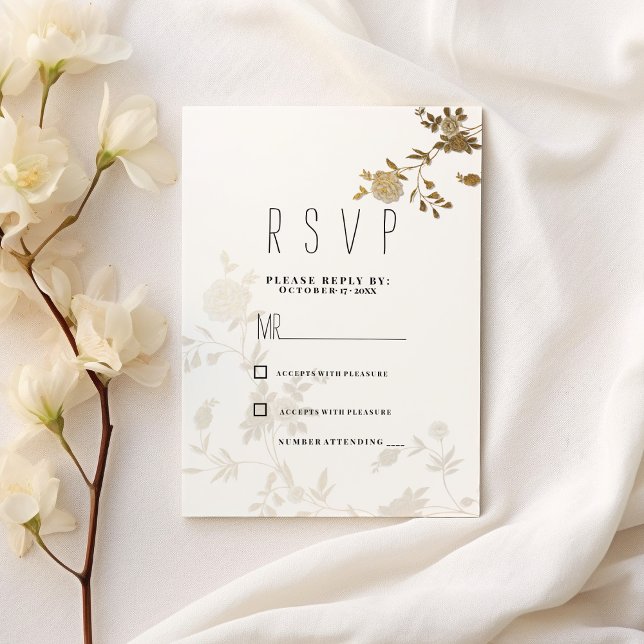 Invitation Parties scintillant d'or blanc chic simple RSVP fl (Simple chic white gold glitter floral RSVP )