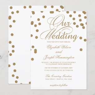Invitation Parties scintillant d'or blanc Confetti Mariage él