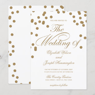 Invitation Parties scintillant d'or blanc Confetti Mariage él