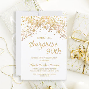 Invitation Parties scintillant d'or blanc Surprise 90e annive