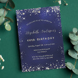 Invitation Parties scintillant d'or bleu marine anniversaire<br><div class="desc">Un arrière - plan bleu marine,  décoré de parties scintillant d'or imitation clair,  brille. La couleur bleue est inégale. Personnalisez et ajoutez votre nom et vos détails. Le nom est écrit avec un script de style moderne écrit à la main.</div>