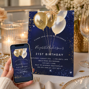 Invitation Parties scintillant d'or bleu marine éclatante bal
