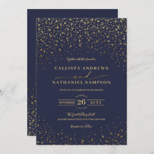 Invitation Parties scintillant d'or bleu marine Mariage Confe