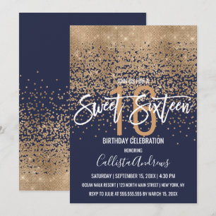 Invitation Parties scintillant d'or bleu marine moderne Confe
