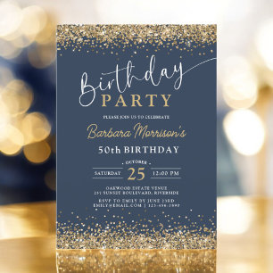 Invitation Parties scintillant d'or bleu marine n'importe que