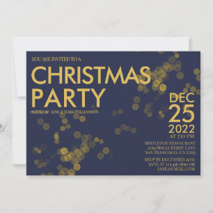 Invitation Parties scintillant d'or bleu moderne confetti