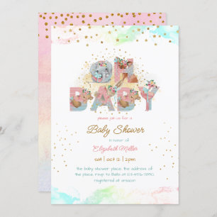 Invitation Parties scintillant d'or bleu rose Lovely Baby sho